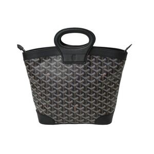GOYARD Beluga Handbag Black Leather Coated Canvas